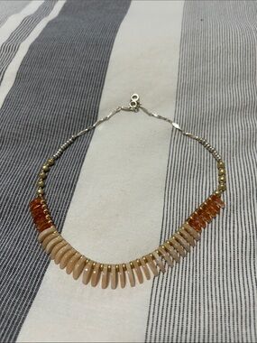Handmade Beige and Amber Beaded Necklace - Unbranded